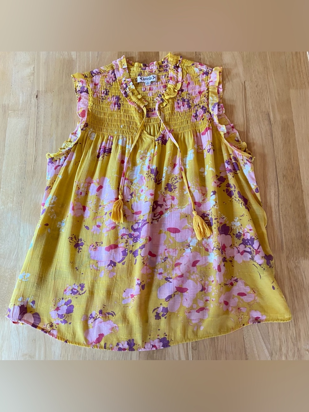 Nanette Lepore Yellow Pink Purple Floral Smocked Tank Top